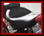 Seat on a motorcycle being detailed by Fifty Dollar Detail.